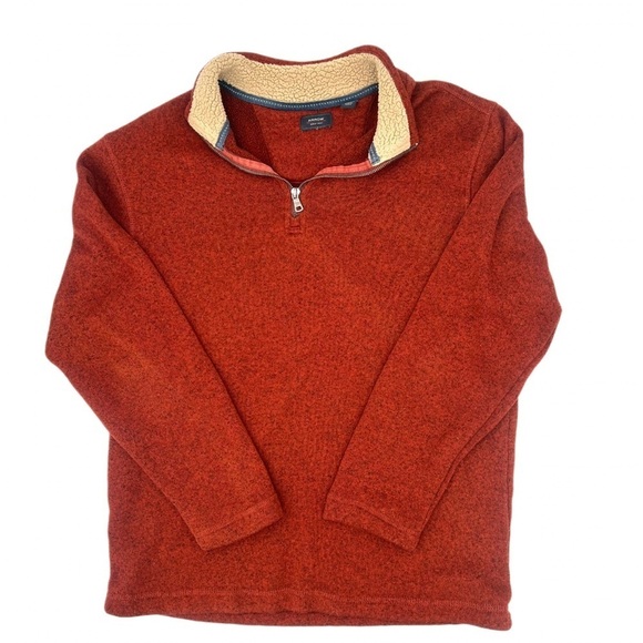Arrow Other - Arrow Sherpa Collar Pullover Fleece Sweater 1/4 Zip Mens Medium Rust Orange Warm